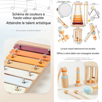 Jouet montessori 7 pièces ensemble d'instruments de musique en bois pour enfants jouets musique et reconnaissance des couleurs